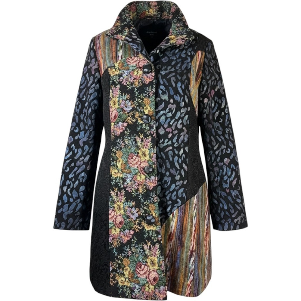 Vtg Moka Sport Patchwork Coat Women L Mixed Floral Leopard Tapestry Art Jacket